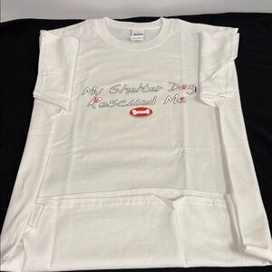 My Shelter Dog Rescued Me White Graphic Men’s Size Large Gilden T Shirt